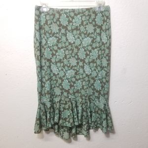 EXPRESS Brown Green Floral Skirt Small